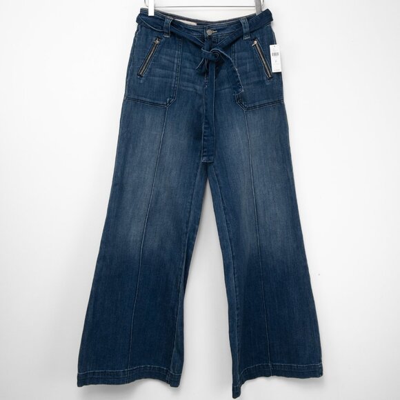 Anthropologie Pilcro And The Letterpress Wide Leg Belted Jeans Denim Size 29 New - Picture 1 of 7